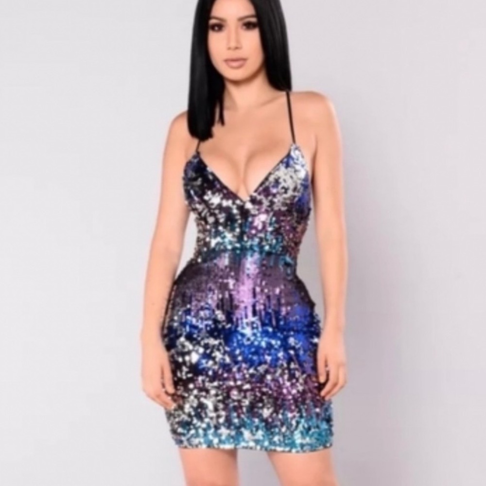 NWT Fashion Nova Tania Sequin Mini Bodycon Dress Womens XL